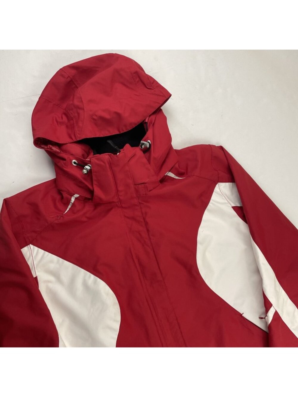 NILS Ski Jacket Women’s 10 Red White Hooded Waterproof Snow Coat